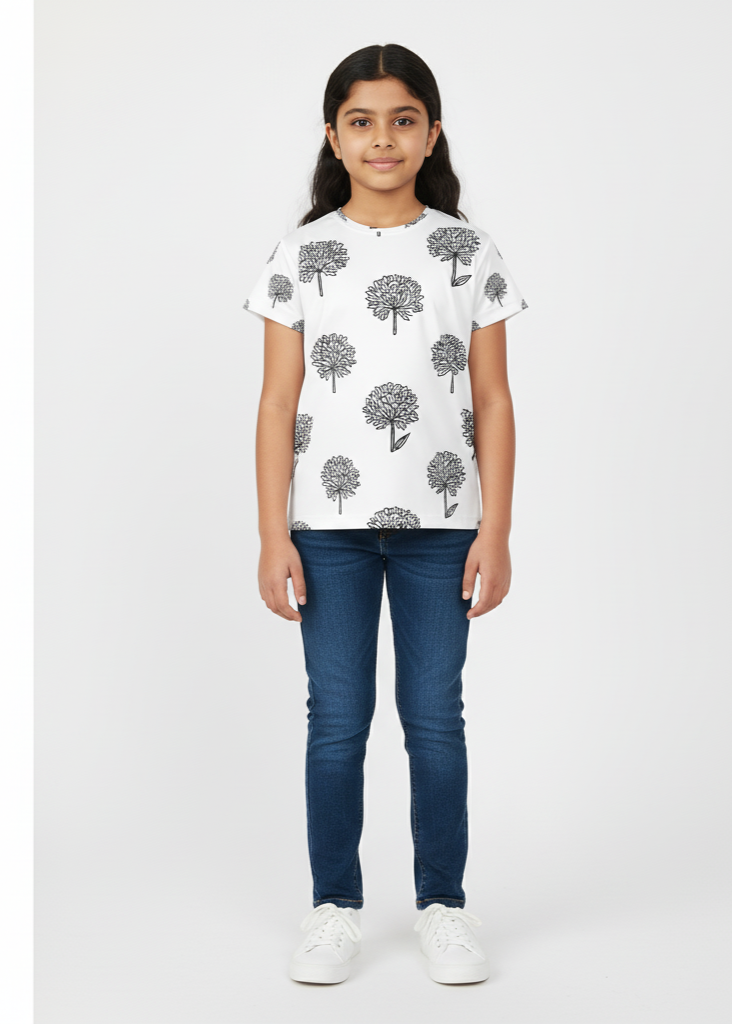 Girl's Crew Neck T-Shirt 100% spun polyester