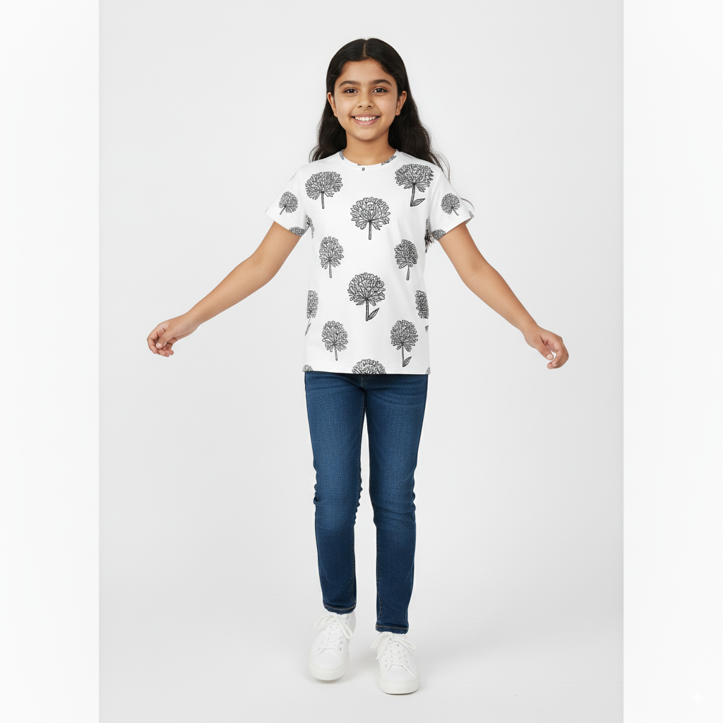 Girl's Crew Neck T-Shirt 100% spun polyester