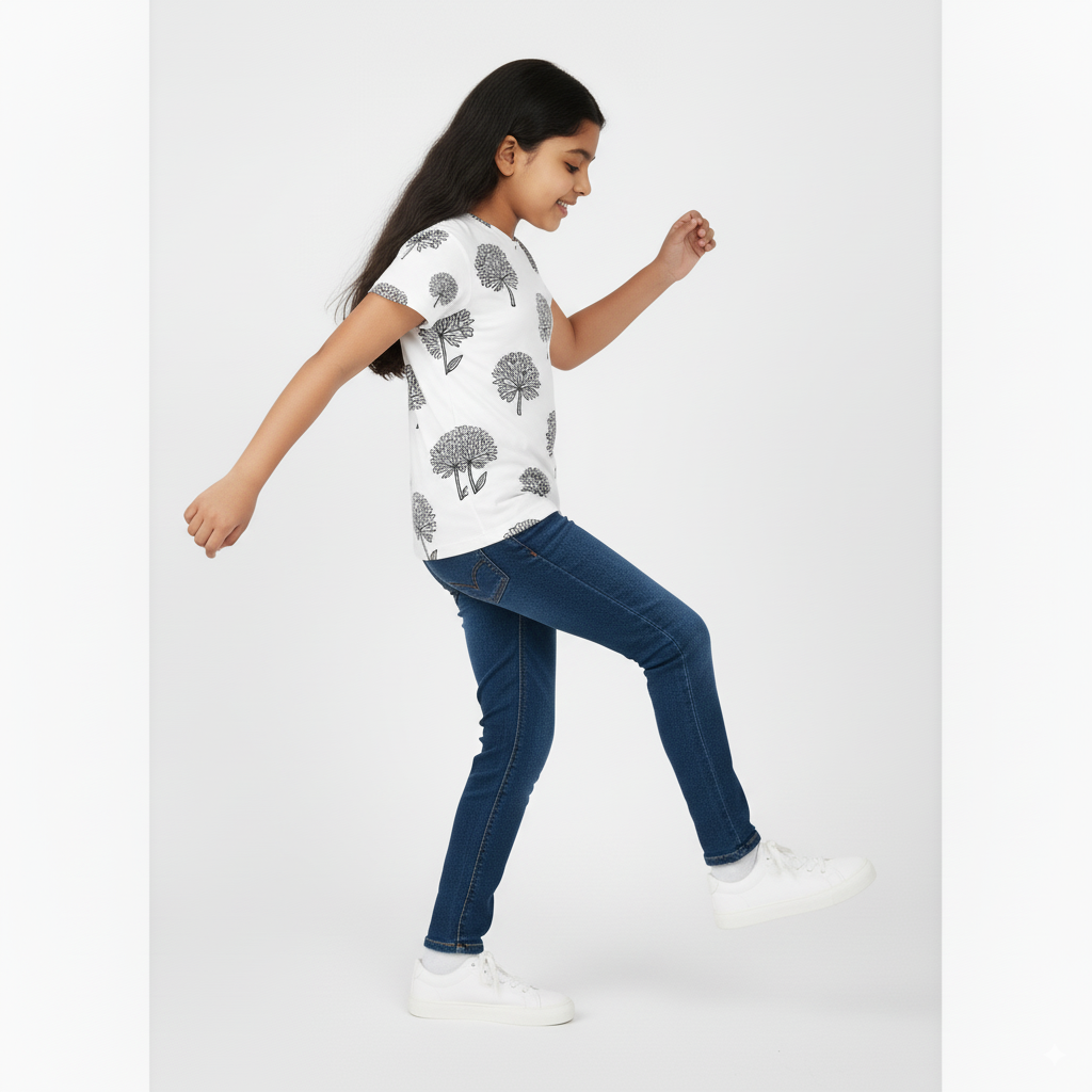 Girl's Crew Neck T-Shirt 100% spun polyester