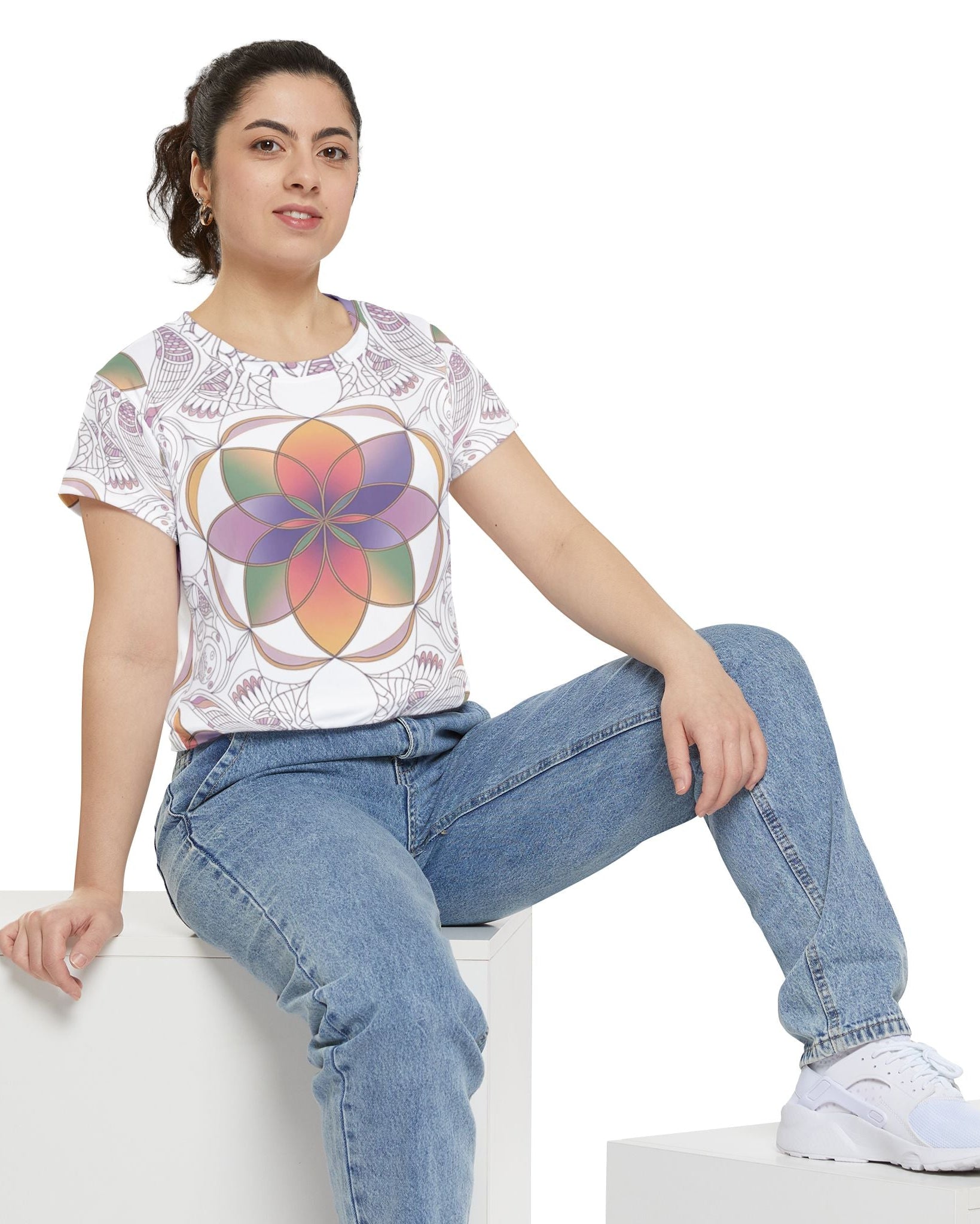 Women's Premium Polyester Unisex T-Shirt – Vibrant All-Over Print